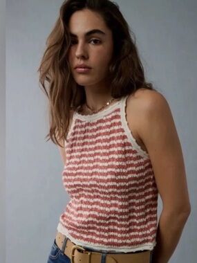 American Eagle Outfitters Rust and White Striped Knit Tank Top